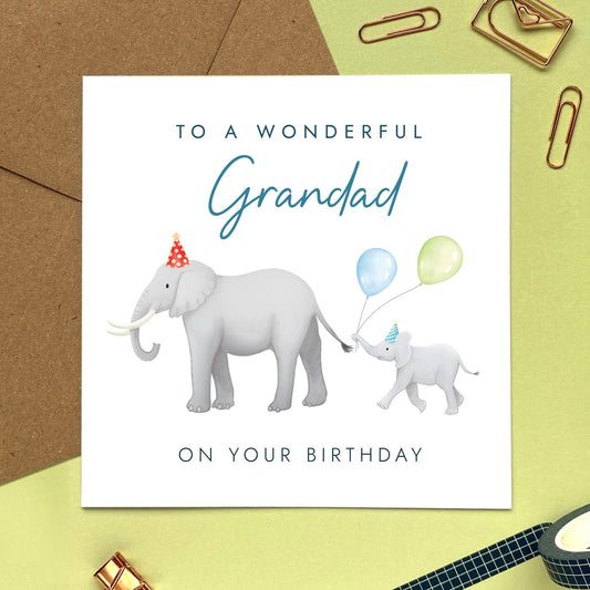 personalised elephants birthday card for grandad - from baby, grandson, granddaughter, toddler - for a special grandfather, grandpa, great grandad, great grandpa, granda - 50th 60th 70th 80th 90th 100th