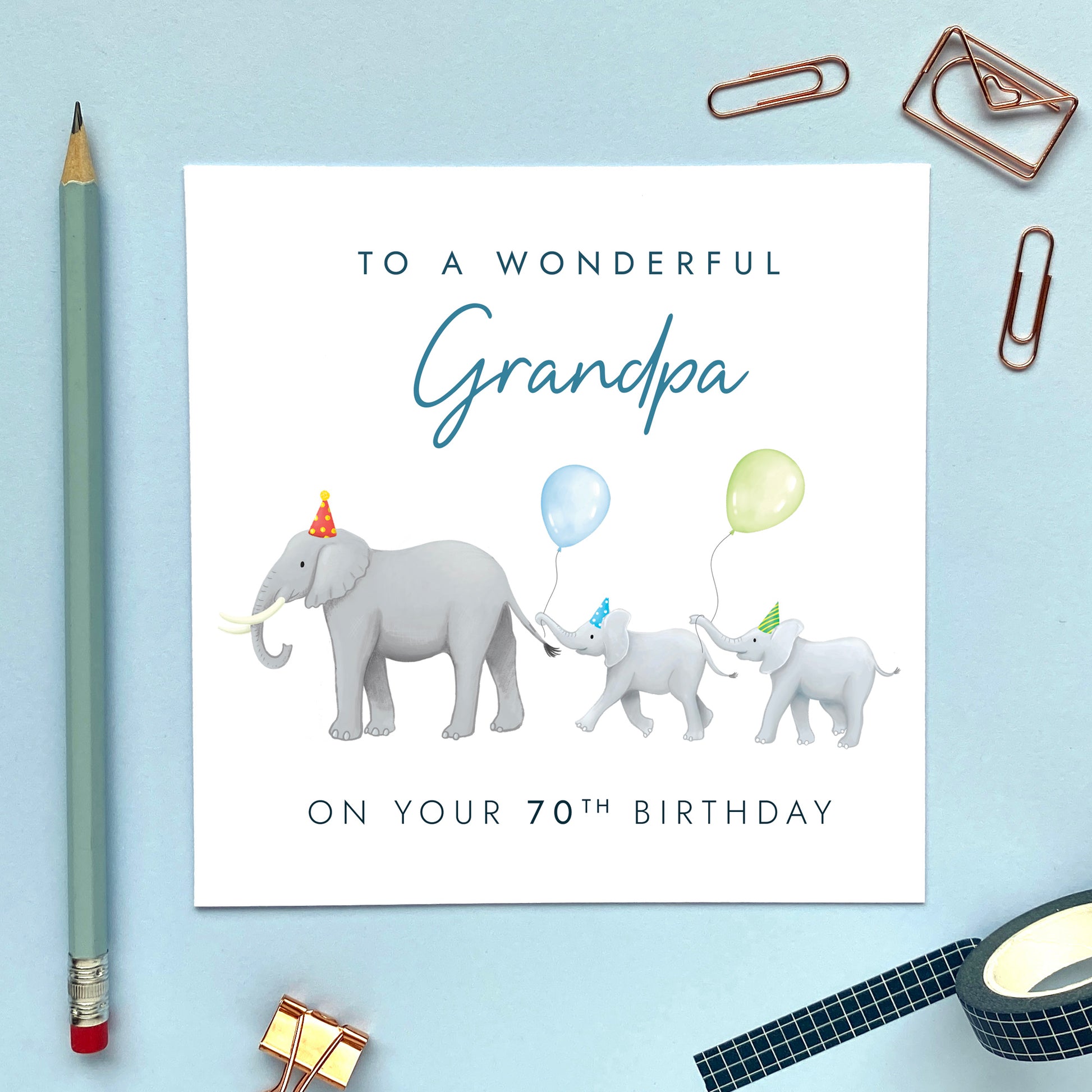 personalised elephants birthday card for grandad - from two children, twins, 2 kids, two babies, grandsons, granddaughters - for a special grandfather, grandpa, great grandad, great grandpa, granda - 50th 60th 70th 80th 90th 100th