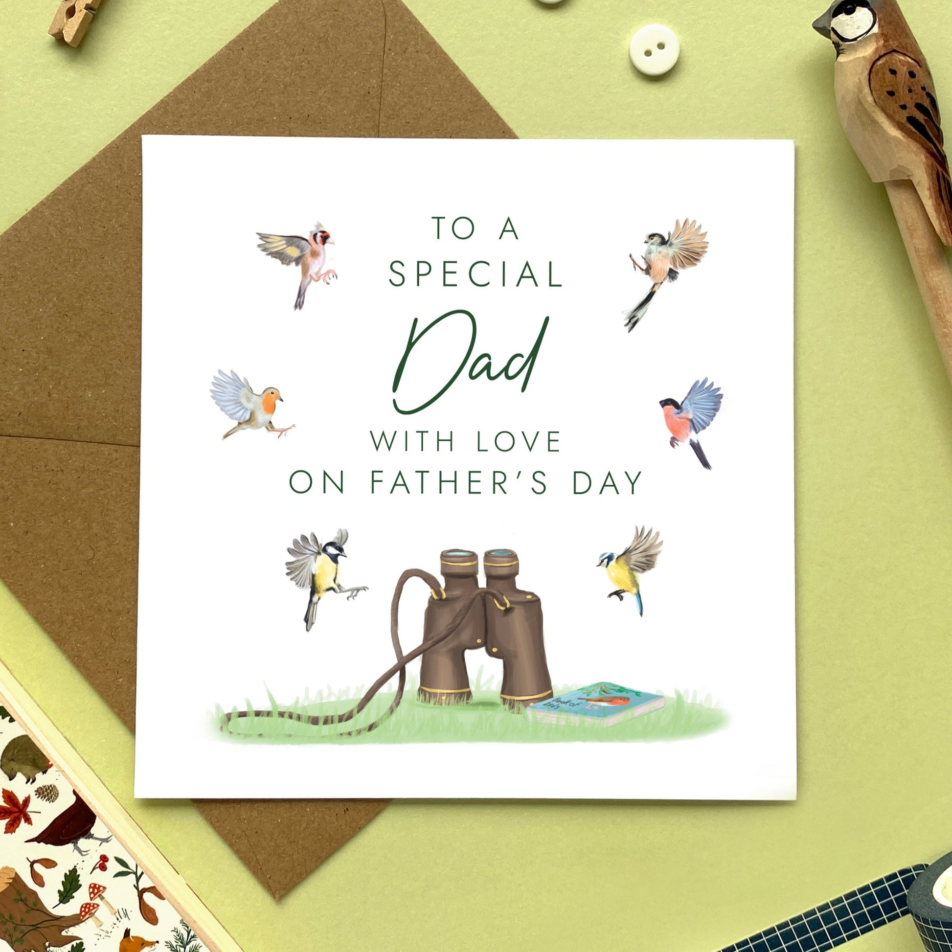 personalised birdwatching father's day card - for birdwatcher, twitcher, garden birds - to a special dad, grandad, grandpa, daddy - with love on father's day