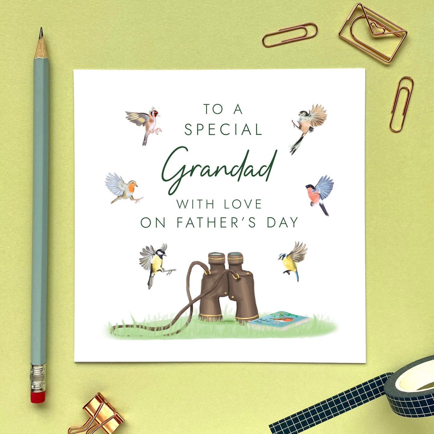 personalised birdwatching father's day card - for birdwatcher, twitcher, garden birds - to a special dad, grandad, grandpa, daddy - with love on father's day - father's day card for Grandad, Great Grandfather, Gramps, Grampy, Pops, Papa