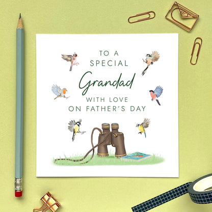 personalised birdwatching father's day card - for birdwatcher, twitcher, garden birds - to a special dad, grandad, grandpa, daddy - with love on father's day - father's day card for Grandad, Great Grandfather, Gramps, Grampy, Pops, Papa