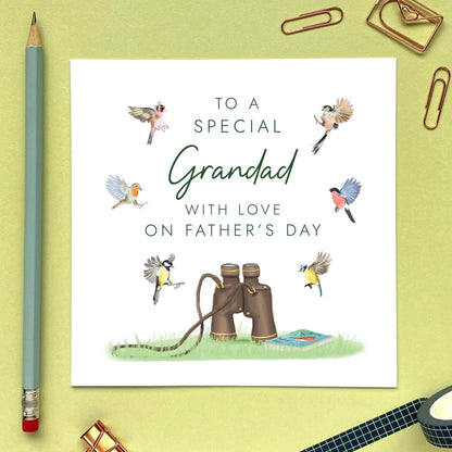 personalised birdwatching father's day card - for birdwatcher, twitcher, garden birds - to a special dad, grandad, grandpa, daddy - with love on father's day - father's day card for Grandad, Great Grandfather, Gramps, Grampy, Pops, Papa