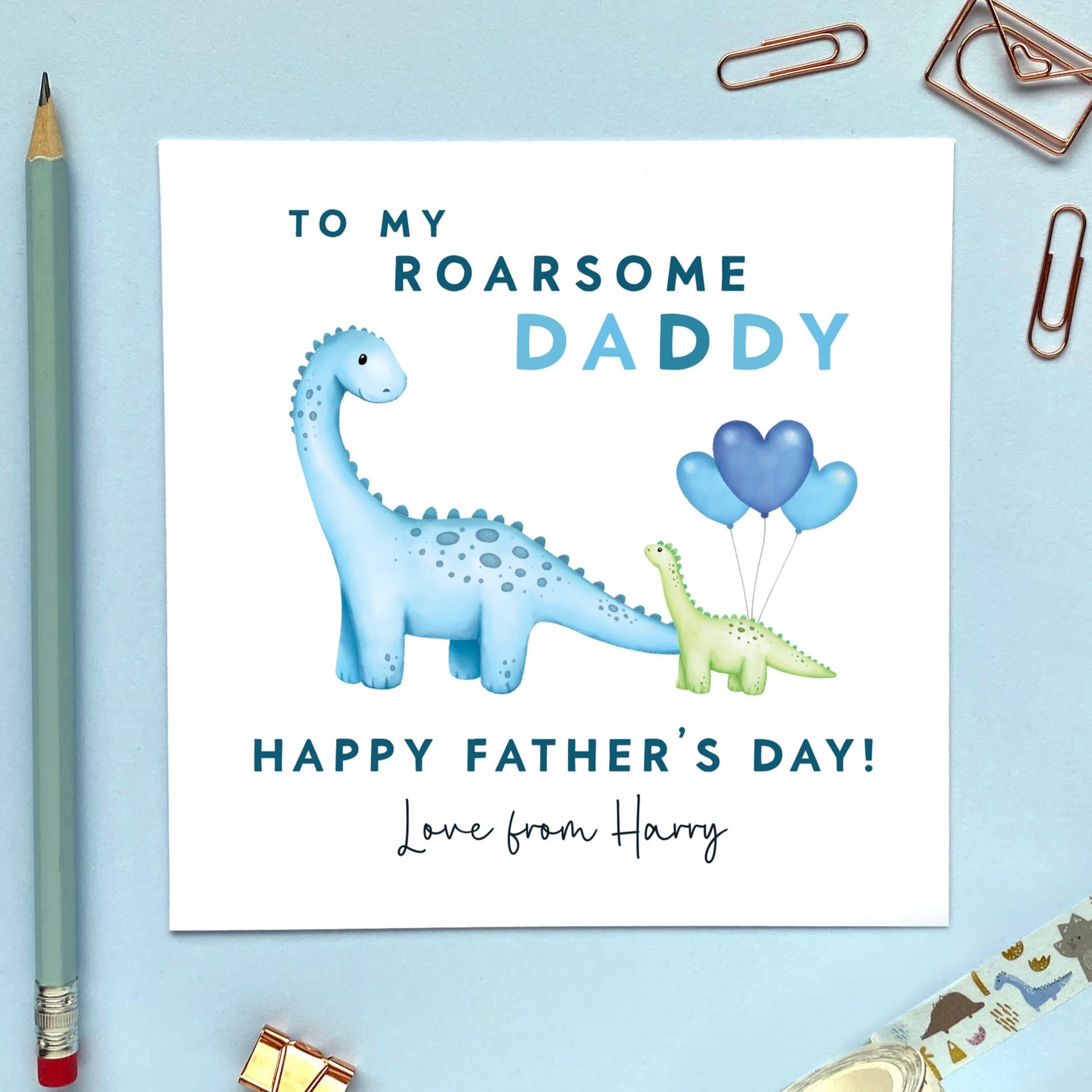 personalised dinosaur fathers day card - for a special daddy, dad, dada - from son, daughter, baby, bump, cute, special, handmade, uk, grandad, grandpa, papa, pappy, from daughter, granddaughter, son, grandson