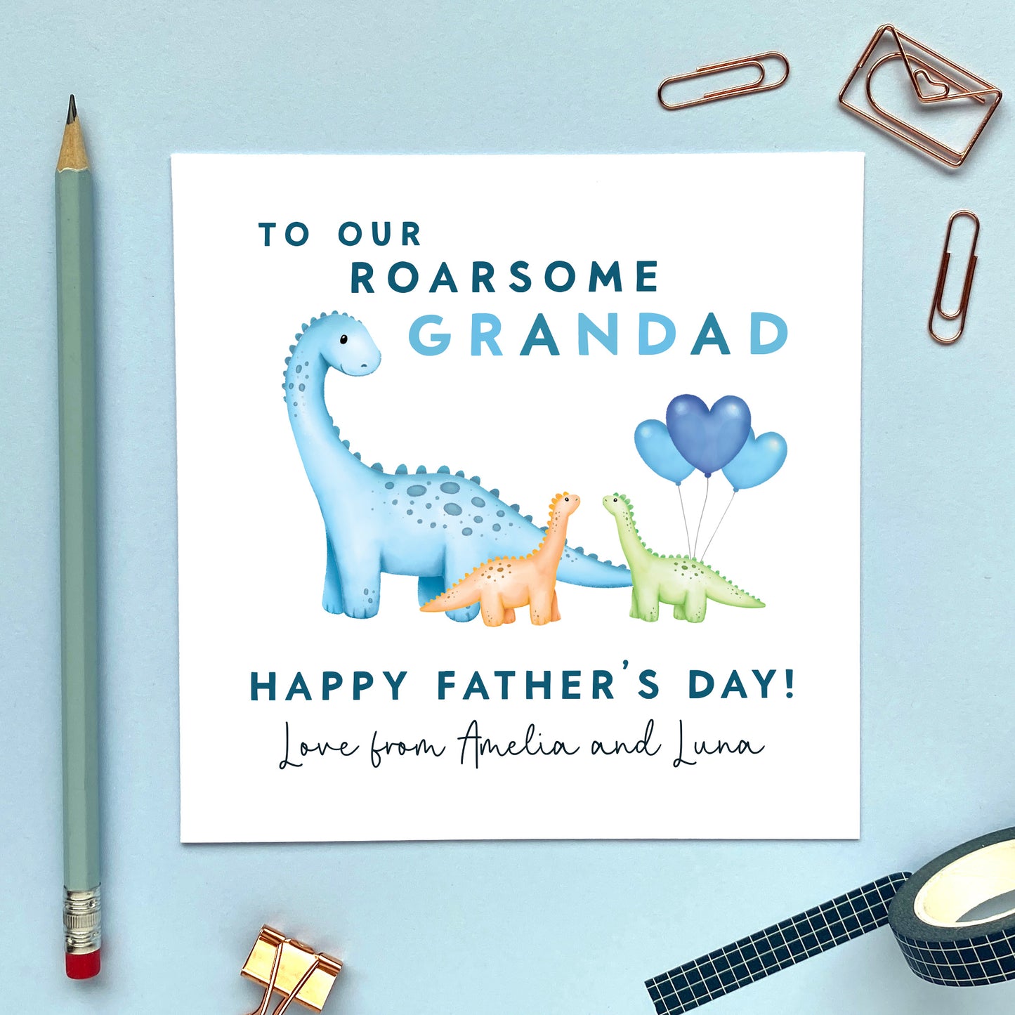 personalised dinosaur fathers day card - for daddy, dad, our daddy, twins, two babies, two kids, 2 children, sons, daughters, grandad, grandpa