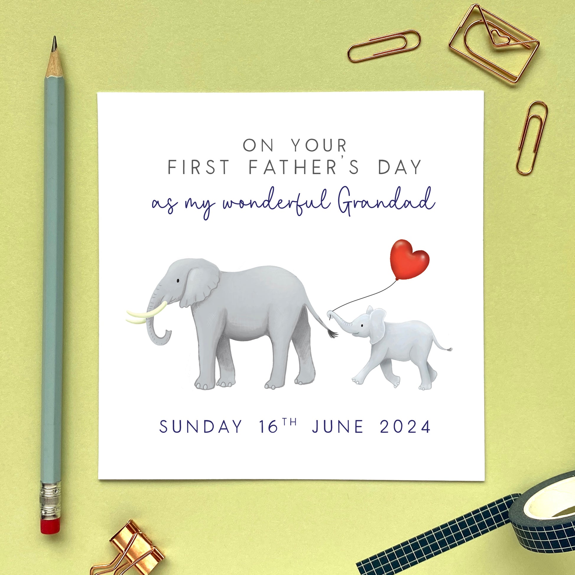 personalised elephant first father's day card - on your 1st fathers day - cute, special, unique - date - for him, husband, dad, daddy, dada, grandad, grandpa, stepdad - from son, daughter, baby, kids, children, child, bump, toddler