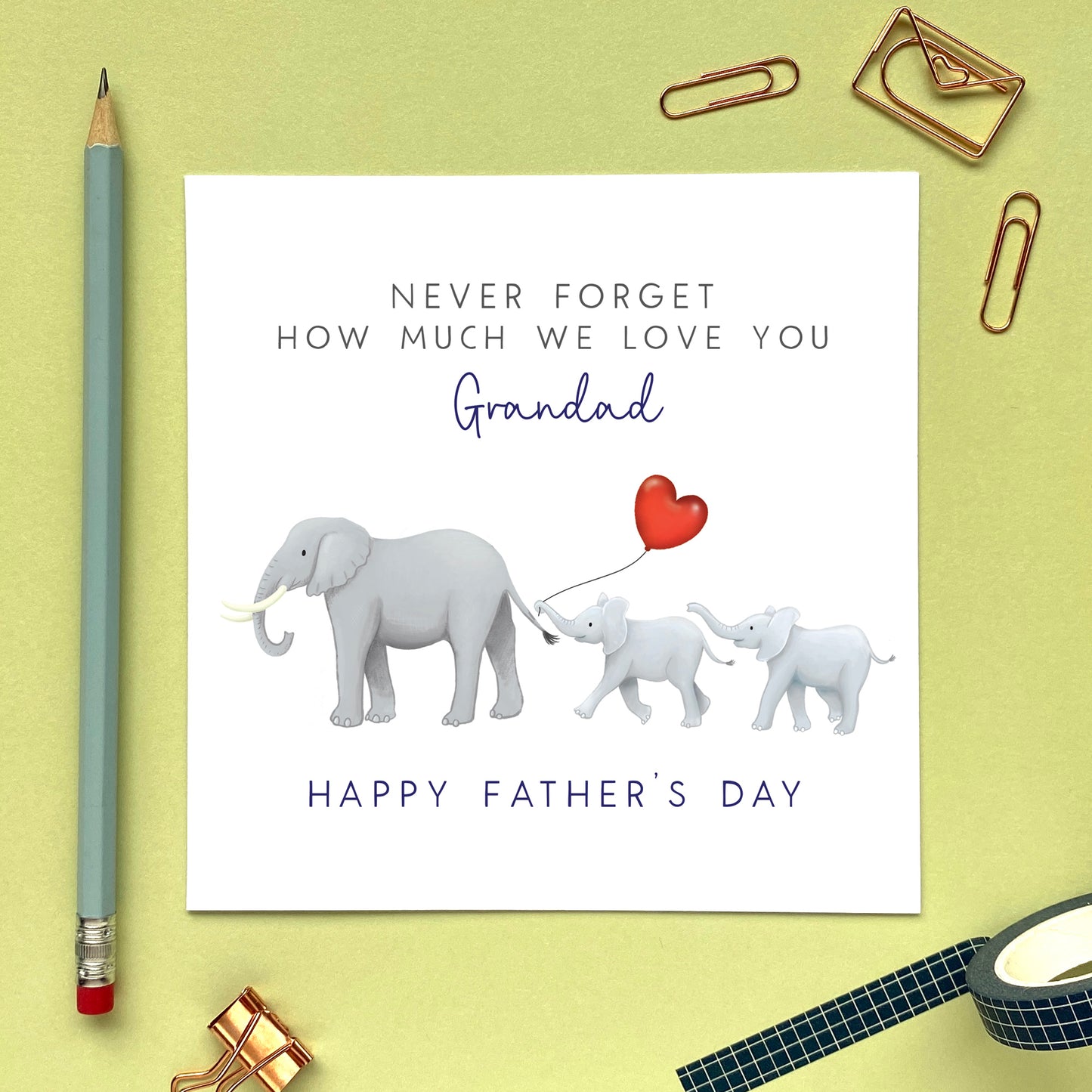 personalised elephant father's day card - happy fathers day, for a special dad, daddy, dada, grandpa, grandad, stepdad - never forget how much I love you - from baby, bump, toddler, child, children, kids, son, daughter, grandson, granddaughter - sentimental, cute, special, unique - twins, two children, two kids, son and daughter, sons, daughters