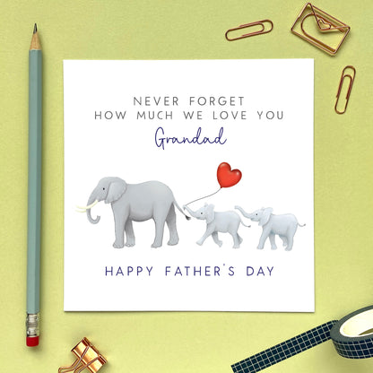 personalised elephant father's day card - happy fathers day, for a special dad, daddy, dada, grandpa, grandad, stepdad - never forget how much I love you - from baby, bump, toddler, child, children, kids, son, daughter, grandson, granddaughter - sentimental, cute, special, unique - twins, two children, two kids, son and daughter, sons, daughters