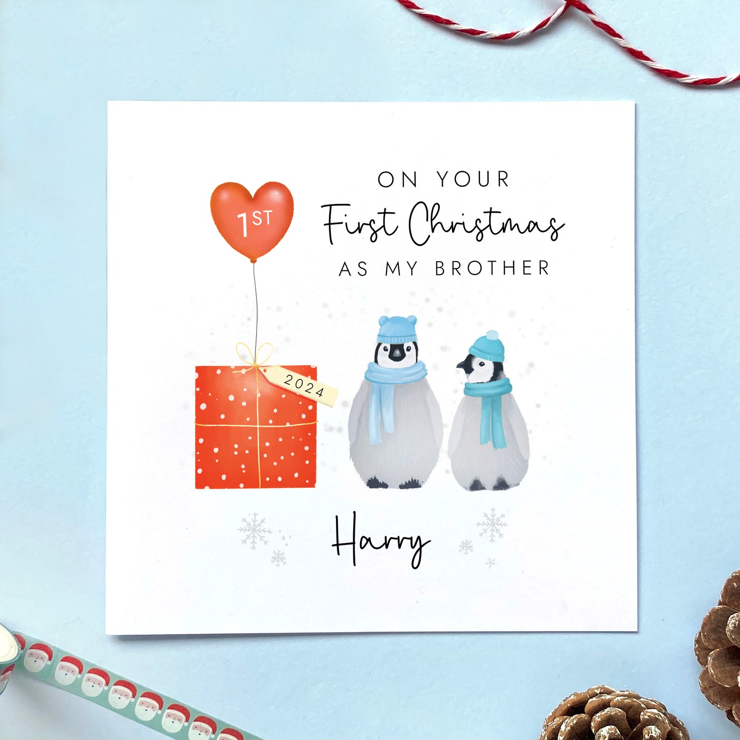 Personalised First Christmas as My Brother Penguins Card