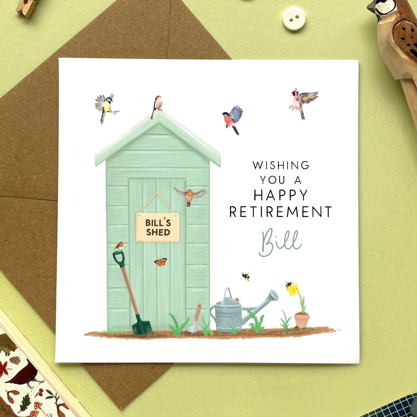 personalised garden shed retirement card for him - man, men, male, coworker, colleague, boss, leaving, retiring, goodbye, good luck, sorry to see you go, retirement card for man, dad, grandad, grandpa 