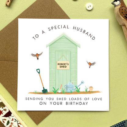 personalised garden shed birthday card for him - to a special husband, dad, grandad, grandpa, uncle, son, brother - men, man, male, friend, special, handmade