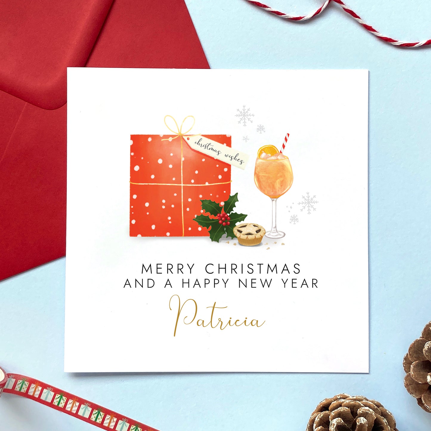 Personalised Present & Gin Christmas Card | For Friend, Daughter, Granddaughter, Mum, Mom, Sister, Auntie, Wife, Granny, Grandma, Partner