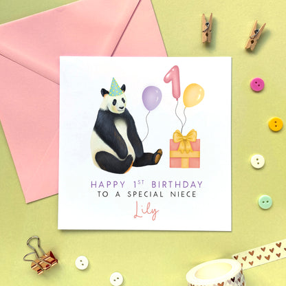 personalised giant panda birthday card for her - female, girl, daughter, granddaughter, niece, goddaughter - 13th 16th 18th 21st, 10th 11th 12th, teenager