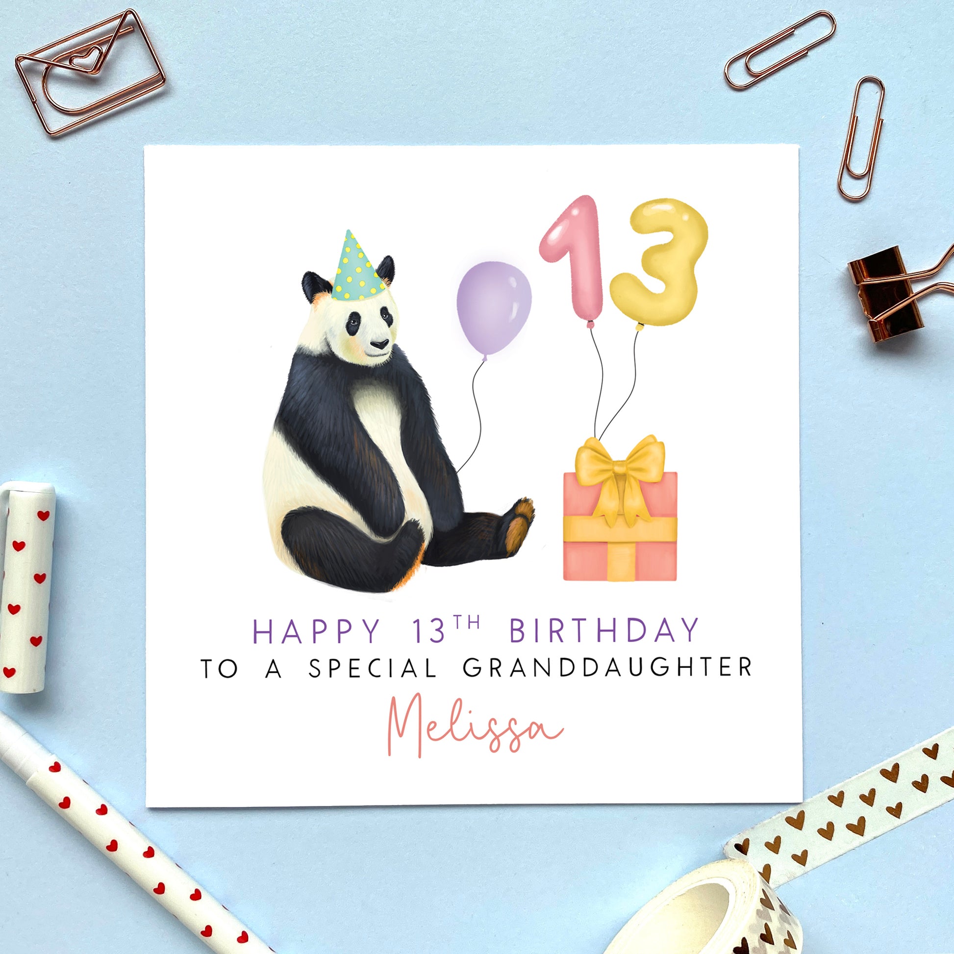 personalised giant panda birthday card for her - female, girl, daughter, granddaughter, niece, goddaughter - 13th 16th 18th 21st, 10th 11th 12th, teenager