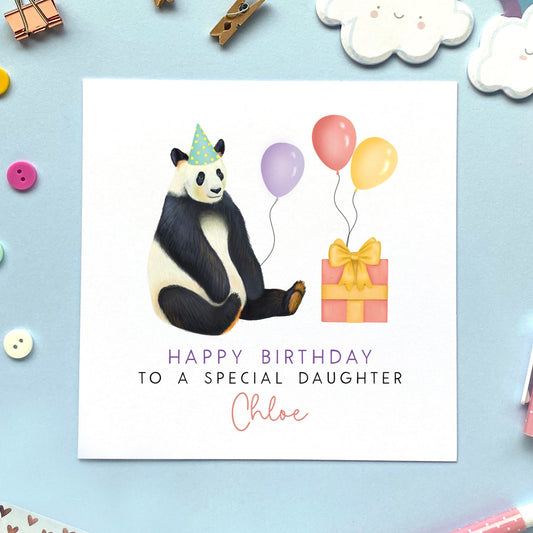 personalised giant panda birthday card for her - female, girl, daughter, granddaughter, niece, goddaughter - 13th 16th 18th 21st, 10th 11th 12th, teenager