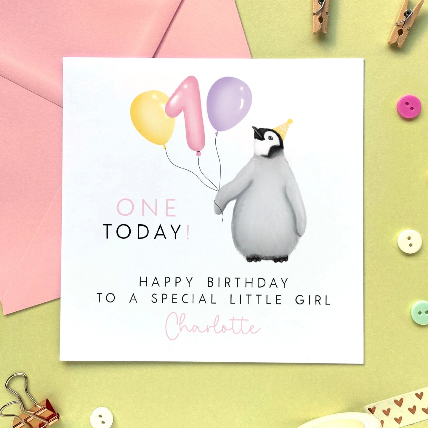 personalised baby penguin birthday card for her daughter granddaughter niece sister girl 1st 2nd 3rd