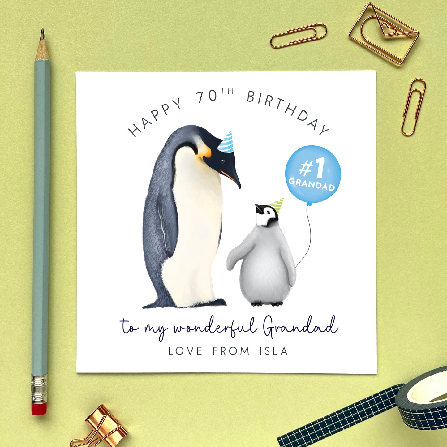 personalised penguins birthday card to a special daddy, dad, dada father 30th 40th 50th 60th, from baby son, daughter, grandad, grandpa, grandfather, great grandad, great grandpa, 70th birthday card for grandad, from grandson, granddaughter