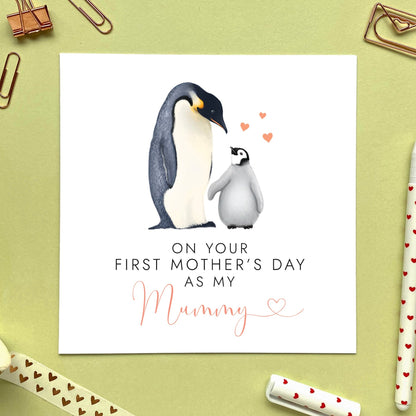 personalised penguin first mother's day card - to my amazing mummy, mommy, mama, mum, mom, mama - 1st mother's day card - from son, daughter, baby, bump - special, handmade, cute, animal, from husband, partner, for wife