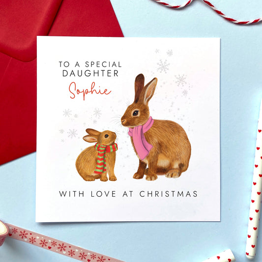 Personalised Rabbits Christmas Card for Daughter