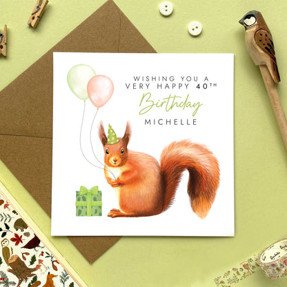 Personalised Red Squirrel Any Age Birthday Card For Her, Lady, Female, Friend, Mum, Grandma, Granny, Auntie, Sister in Law, Daughter, Girl