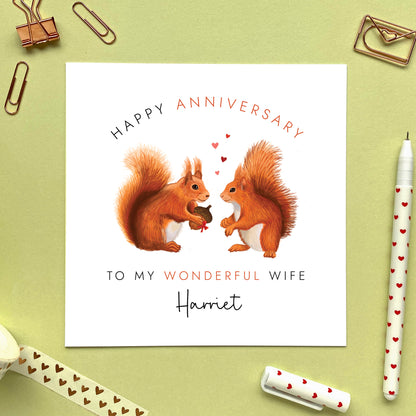 personalised red squirrel anniversary card - for him, her, husband, wife, partner, fiance, fiancee, boyfriend, girlfriend - cute anniversary card, funny, pun, - wedding anniversary card, woodland, forest, nuts about you, anniversary card for wife