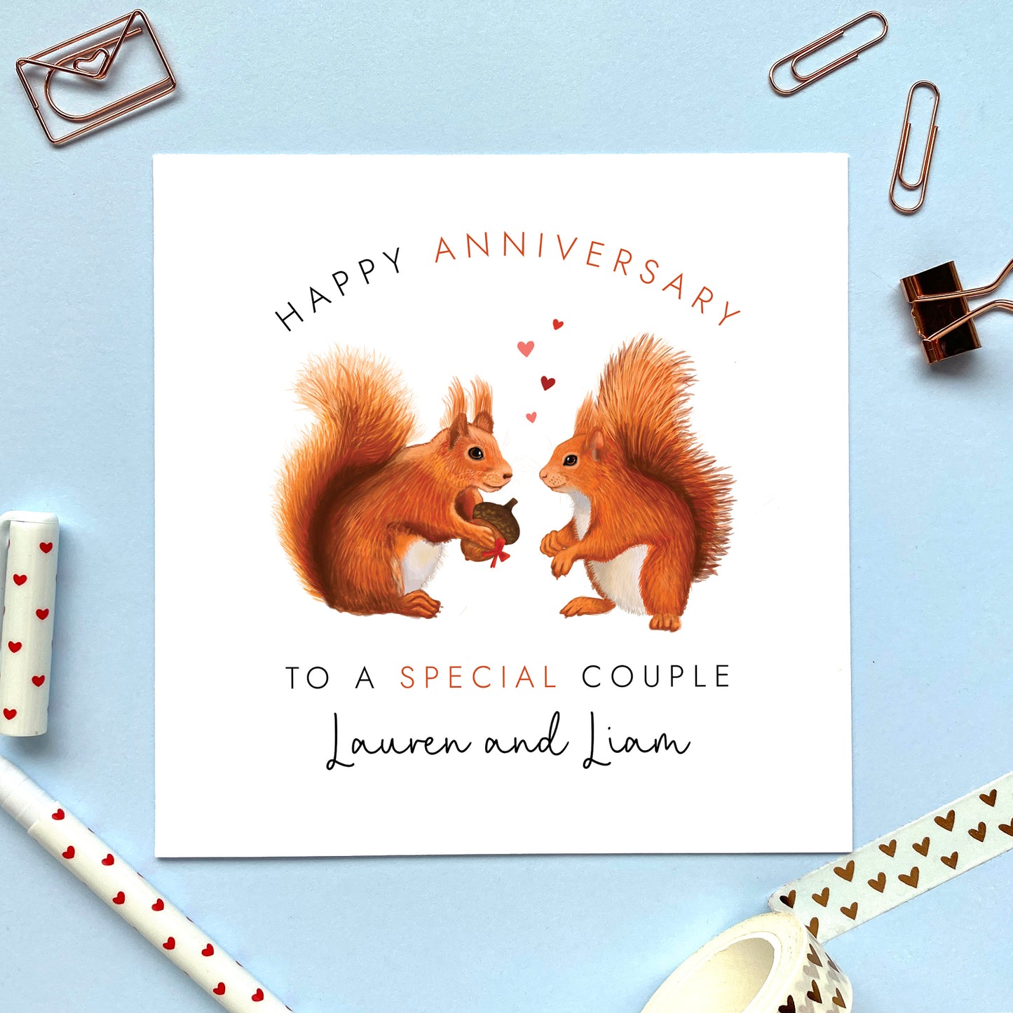 Personalised Red Squirrel Anniversary Card for Couple