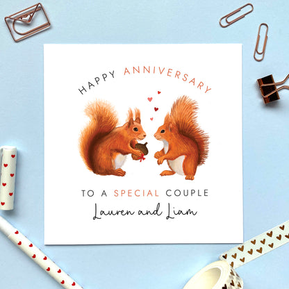 Personalised Red Squirrel Anniversary Card for Couple