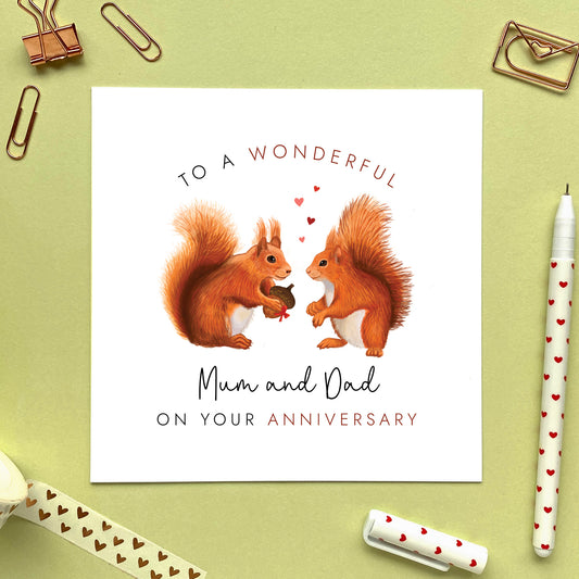 Personalised Red Squirrel Anniversary Card for Parents | Mum and Dad, Mom and Dad, Stepdad, Partner, Auntie and Uncle, Grandparents