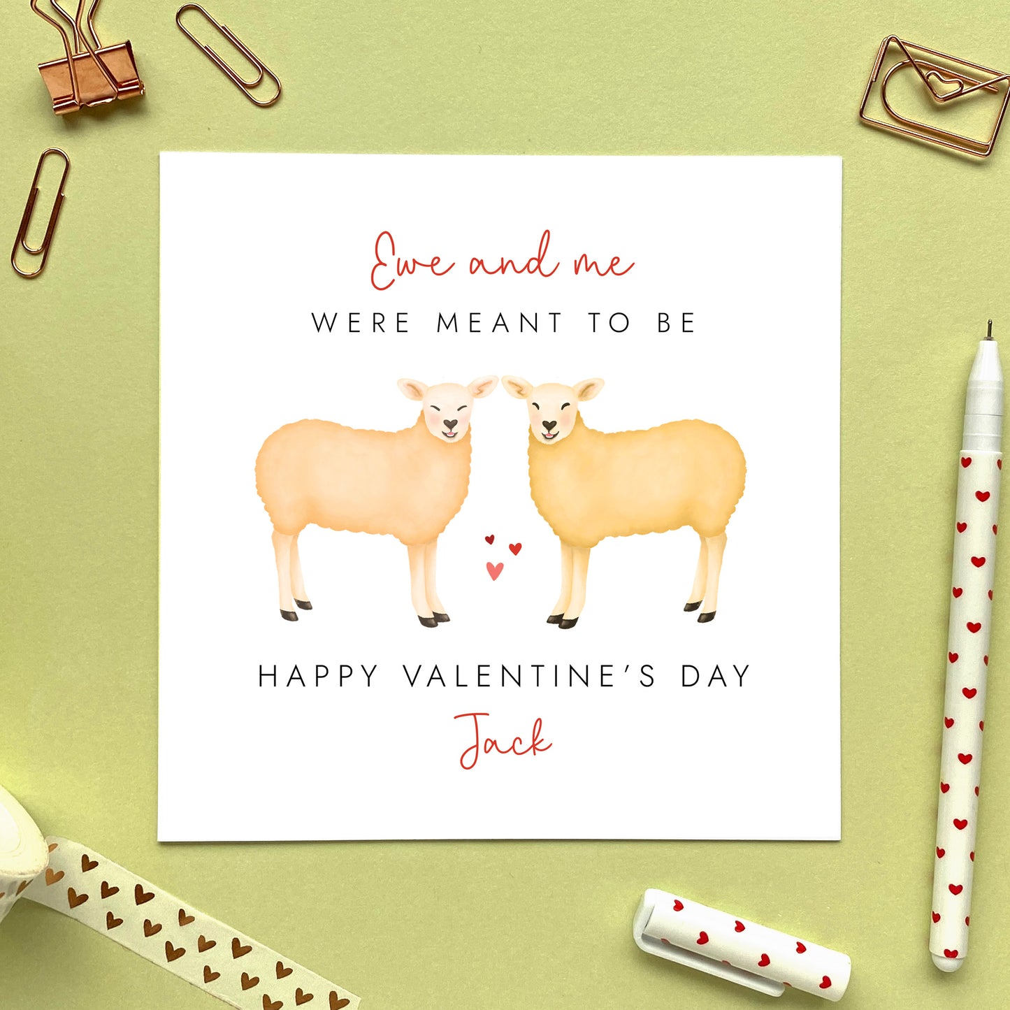 A personalised valentine's day card featuring a sheep couple.