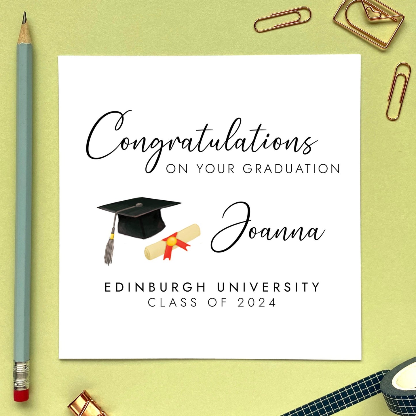 personalised congratulations on your graduation card - for him, her, boy, girl, son, grandson, daughter, granddaughter, friend, niece, nephew, brother, sister, girlfriend, boyfriend - just graduated, university, uni, exams, degree, name, year, date, keepsake, special