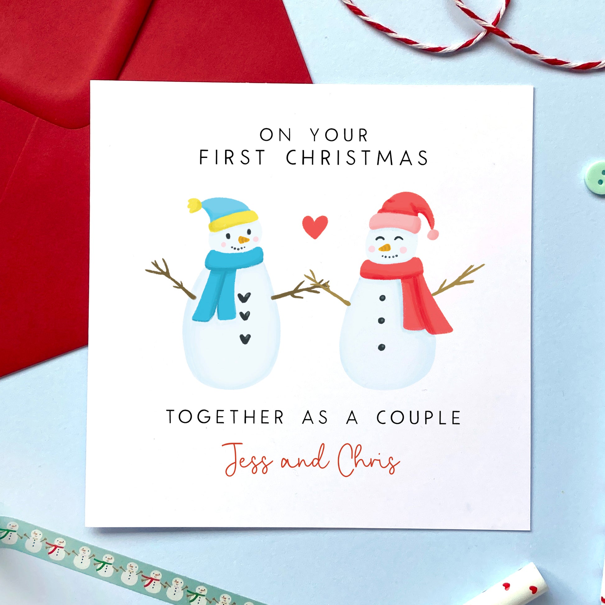 A personalised Christmas card for their first Christmas together as a couple.