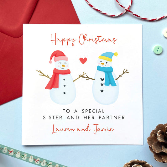 Snowmen Christmas Card for Sister and Partner