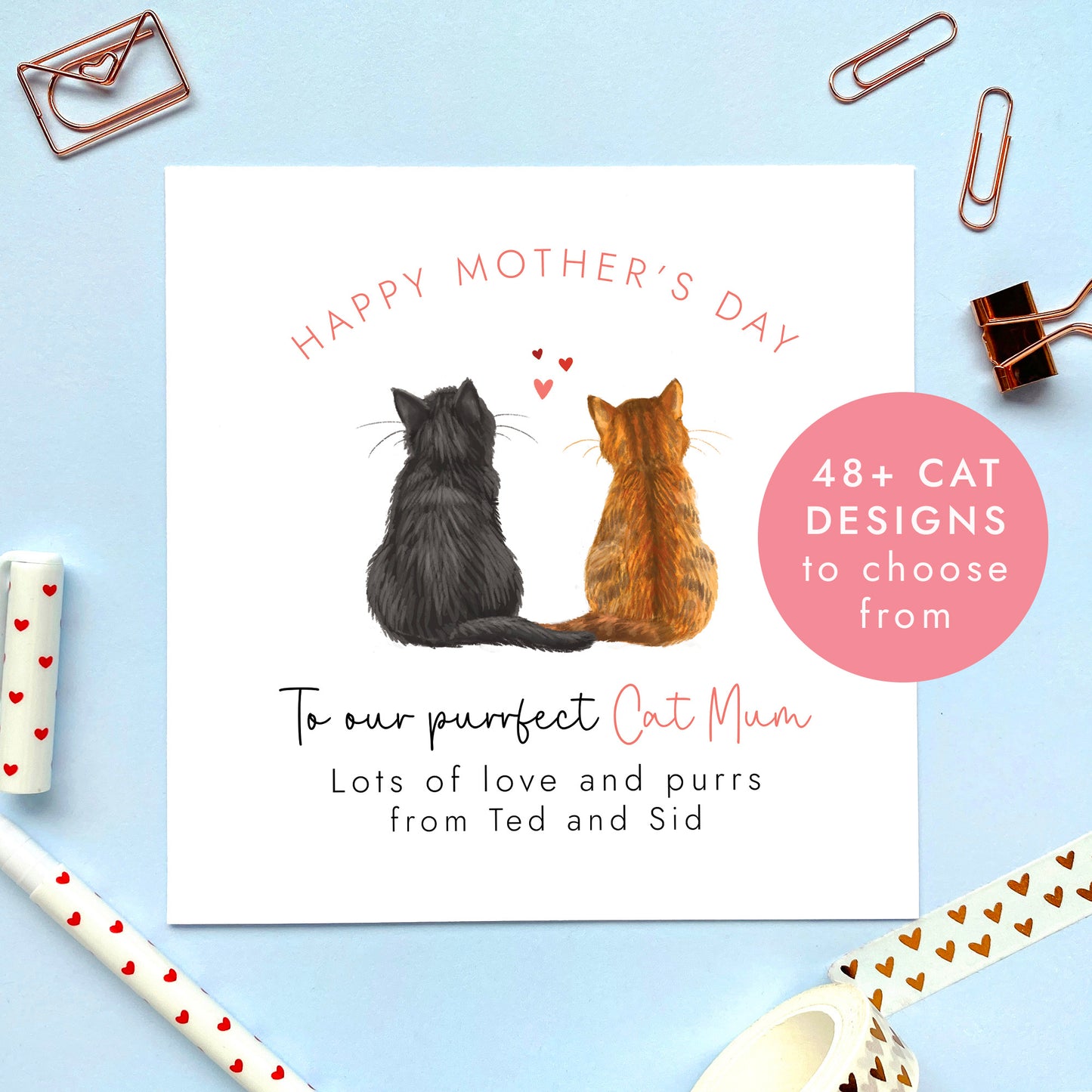 Personalised Choose the Two Cats Mothers Day Card for Cat Mum, black cat brown tabby cat