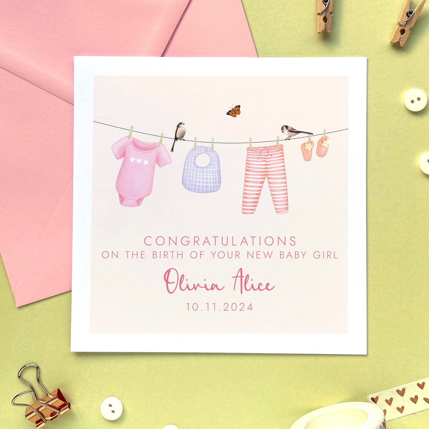 Personalised New Baby Card for Girl