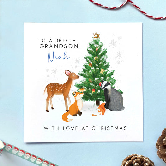 Woodland Animals Christmas Card for Boy