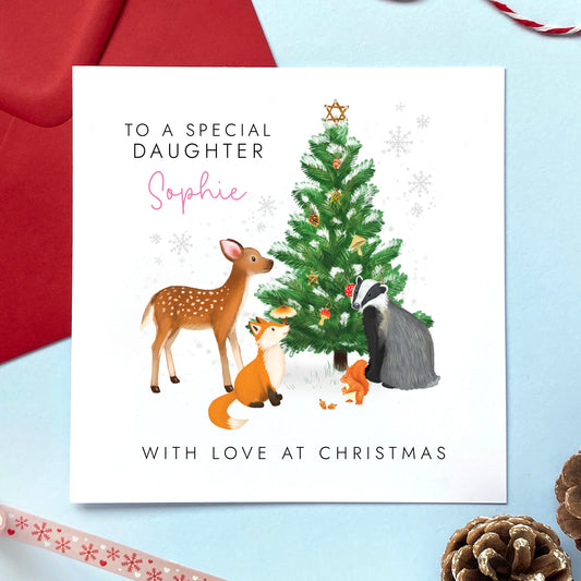 Woodland Animals Christmas Card for Girl