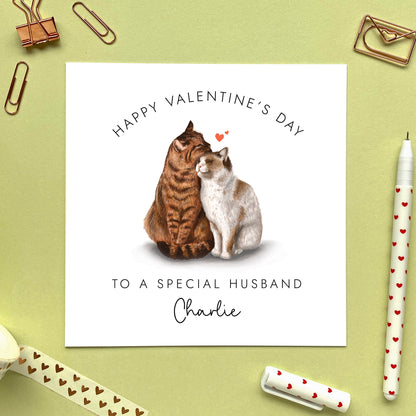 personalised cat valentine's day card - for him, her, boyfriend, girlfriend, husband, wife, fiance, fiancee, partner - romantic, cute, special, cats, you are purrfect to me, happy valentine's day, tabby cat, white cat, couple