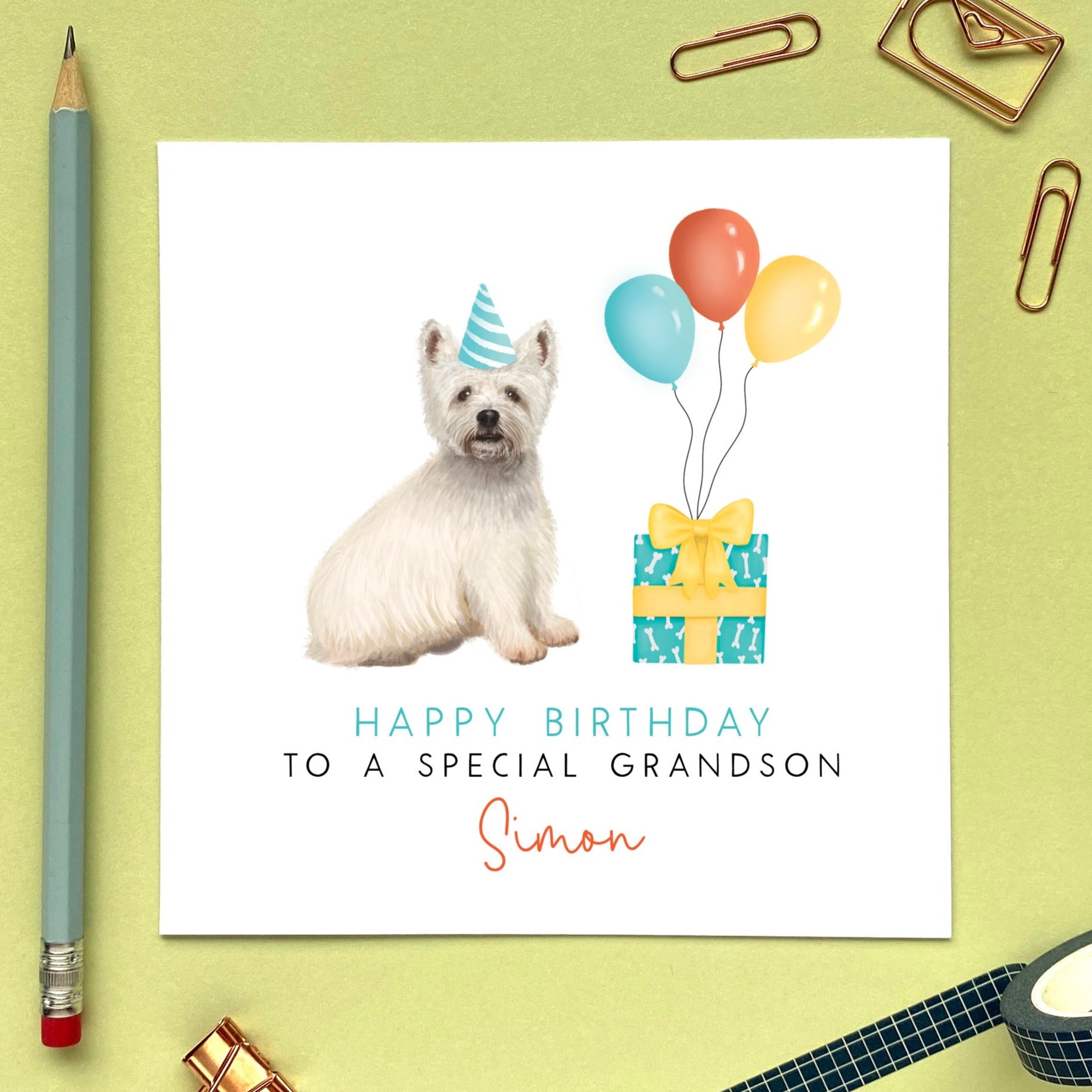 personalised westie dog birthday card for him son grandson nephew brother uncle dad sister niece daughter granddaughter 18th 21st 30th west highland terrier