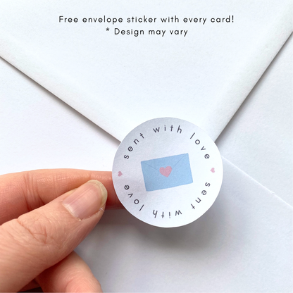 free envelope sticker with every card