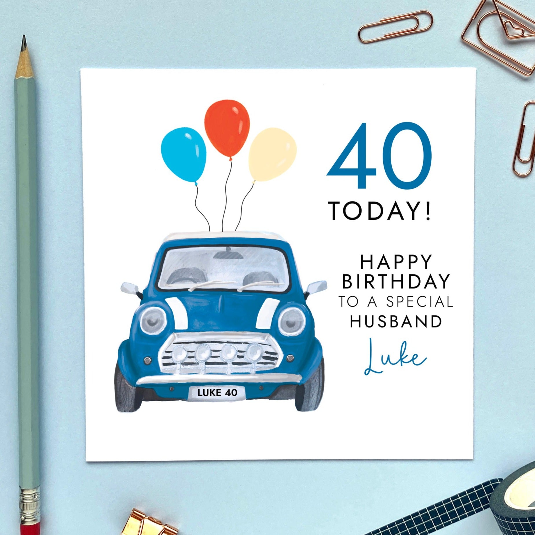 personalised blue mini birthday card - for him, grandad, grandpa, uncle, brother, dad, brother in law, son in law, grandson, male friend, man, men - birthday card for husband - 40th birthday card, 50th birthday card, 60th birthday card, 70th birthday card, 30th, 80th, 90th 