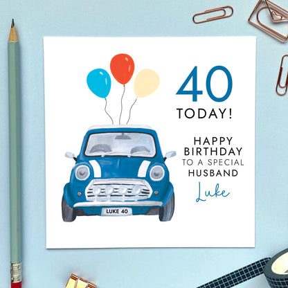 personalised blue mini birthday card - for him, grandad, grandpa, uncle, brother, dad, brother in law, son in law, grandson, male friend, man, men - birthday card for husband - 40th birthday card, 50th birthday card, 60th birthday card, 70th birthday card, 30th, 80th, 90th 