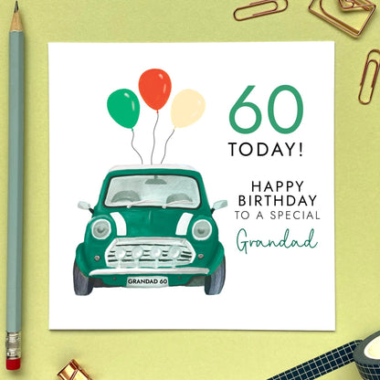 personalised green mini birthday card - for him, grandad, grandpa, uncle, brother, dad, brother in law, son in law, grandson, male friend, man, men - birthday card for husband - 40th birthday card, 50th birthday card, 60th birthday card, 70th birthday card, 30th, 80th, 90th - classic british racing green mini card