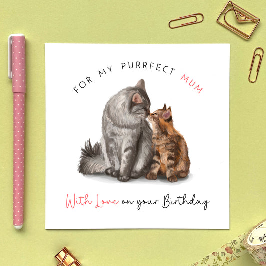 personalised cat birthday card for mum - to a special mum, mom, mam, mummy, mommy, mama - from son or daughter - 30th 40th 50th 60th 70th