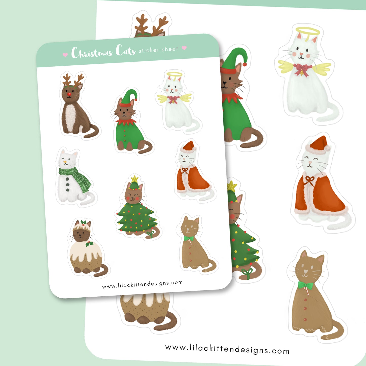 christmas cat sticker sheet cats animals cute festive