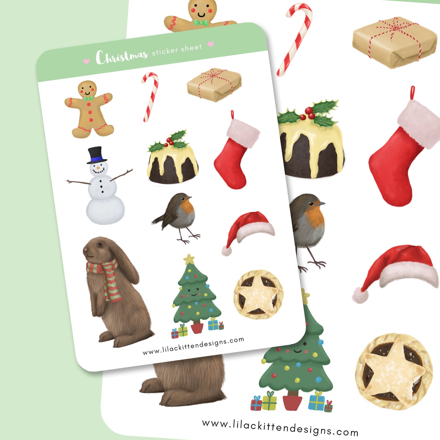 traditional festive christmas stickers sticker sheet robin mince pie santa stocking pudding present gingerbread snowman