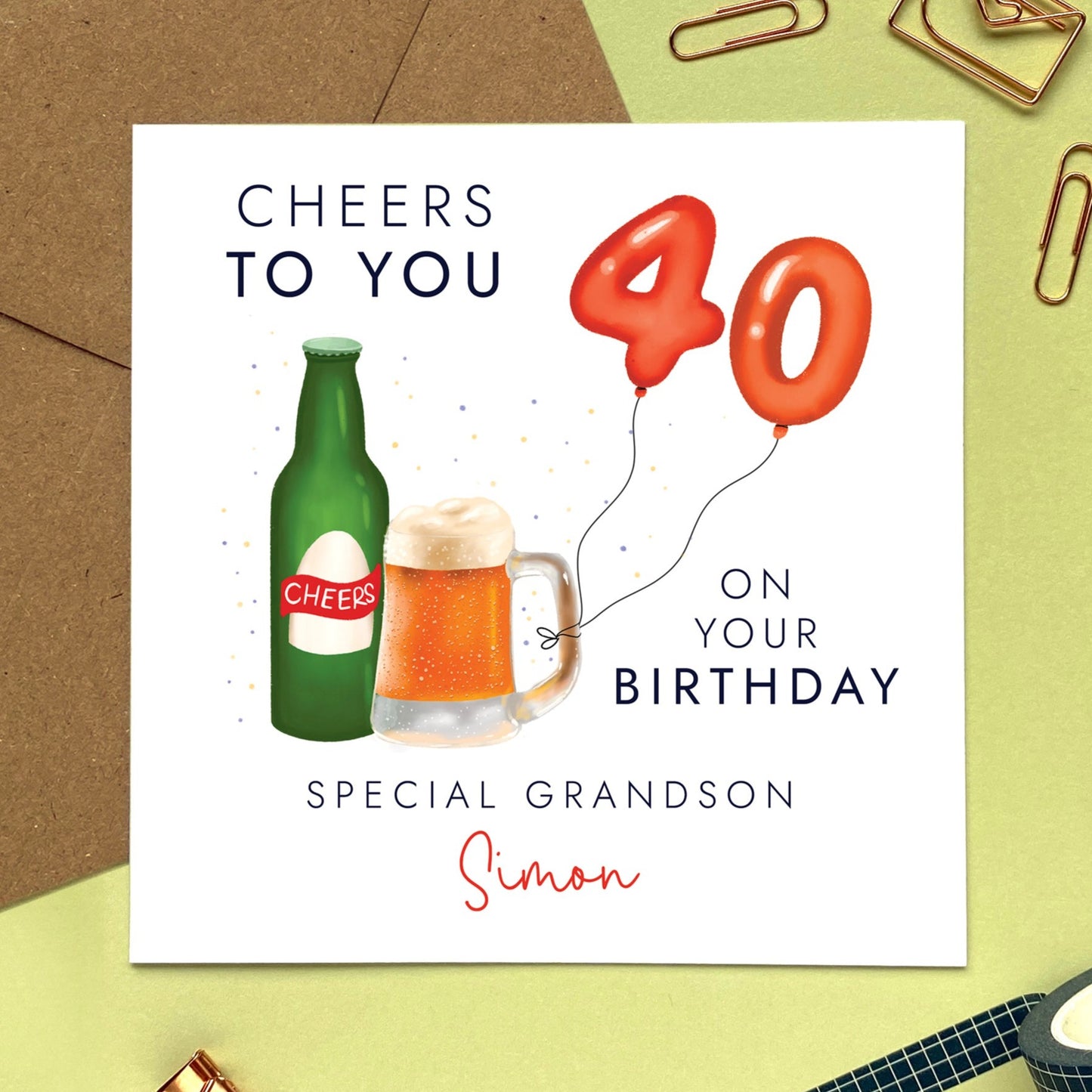 personalised beer birthday card - any age - for him, son, grandson, nephew, boy, teenager, uncle, brother, brother in law, son in law, boyfriend, husband - birthday card for man - 16th, 18th, 21st, 30th, 40th, 50th, 60th - birthday card for man, male friend, teenage boy, teenager, boys, green beer bottle, pint of beer, 40th birthday card