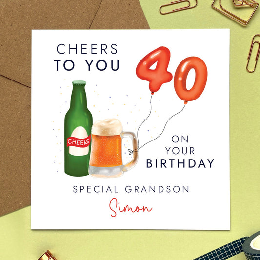 personalised beer birthday card - any age - for him, son, grandson, nephew, boy, teenager, uncle, brother, brother in law, son in law, boyfriend, husband - birthday card for man - 16th, 18th, 21st, 30th, 40th, 50th, 60th - birthday card for man, male friend, teenage boy, teenager, boys, green beer bottle, pint of beer, 40th birthday card