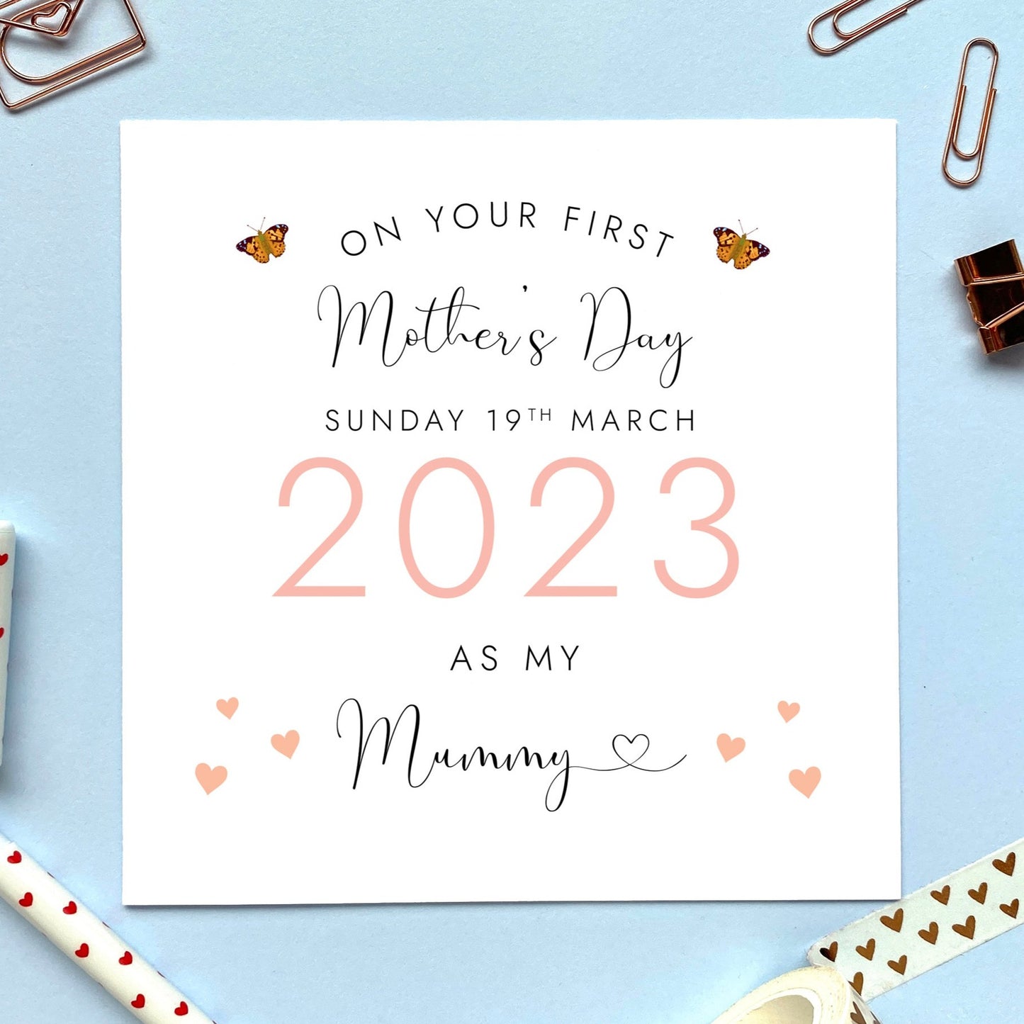 personalised first mother's day card - first mothers day as my mummy - from baby, son, daughter, bump - sunday 19th march 2023 - first mothers day as mommy, 1st mothers day as mama