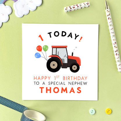 personalised tractor 1st birthday card for boy son grandson nephew