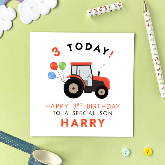 personalised tractor 3rd birthday card for boy son grandson nephew