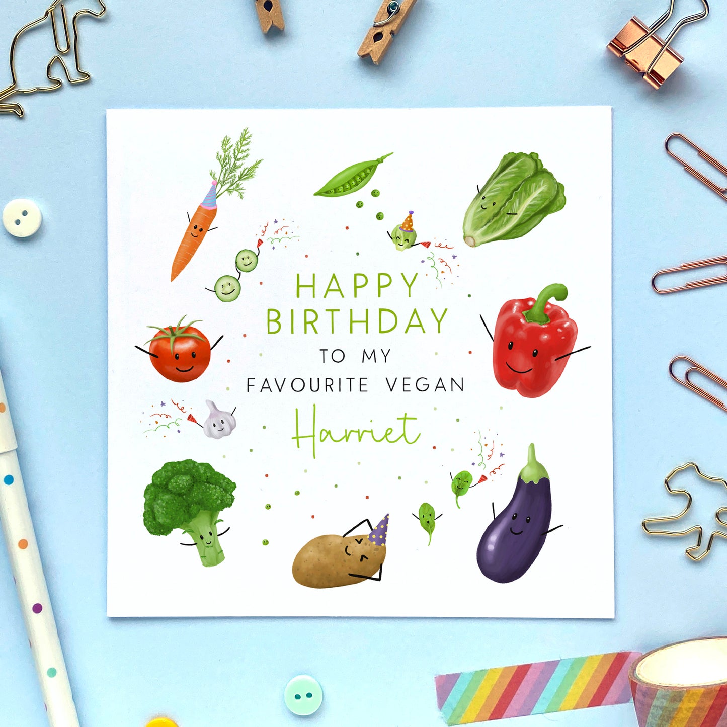 personalised vegan birthday card - birthday card for vegan, funny, cute, boyfriend, girlfriend, friend, girl, boy - vegetarian, vegetables, teenager, to my favourite vegan birthday card